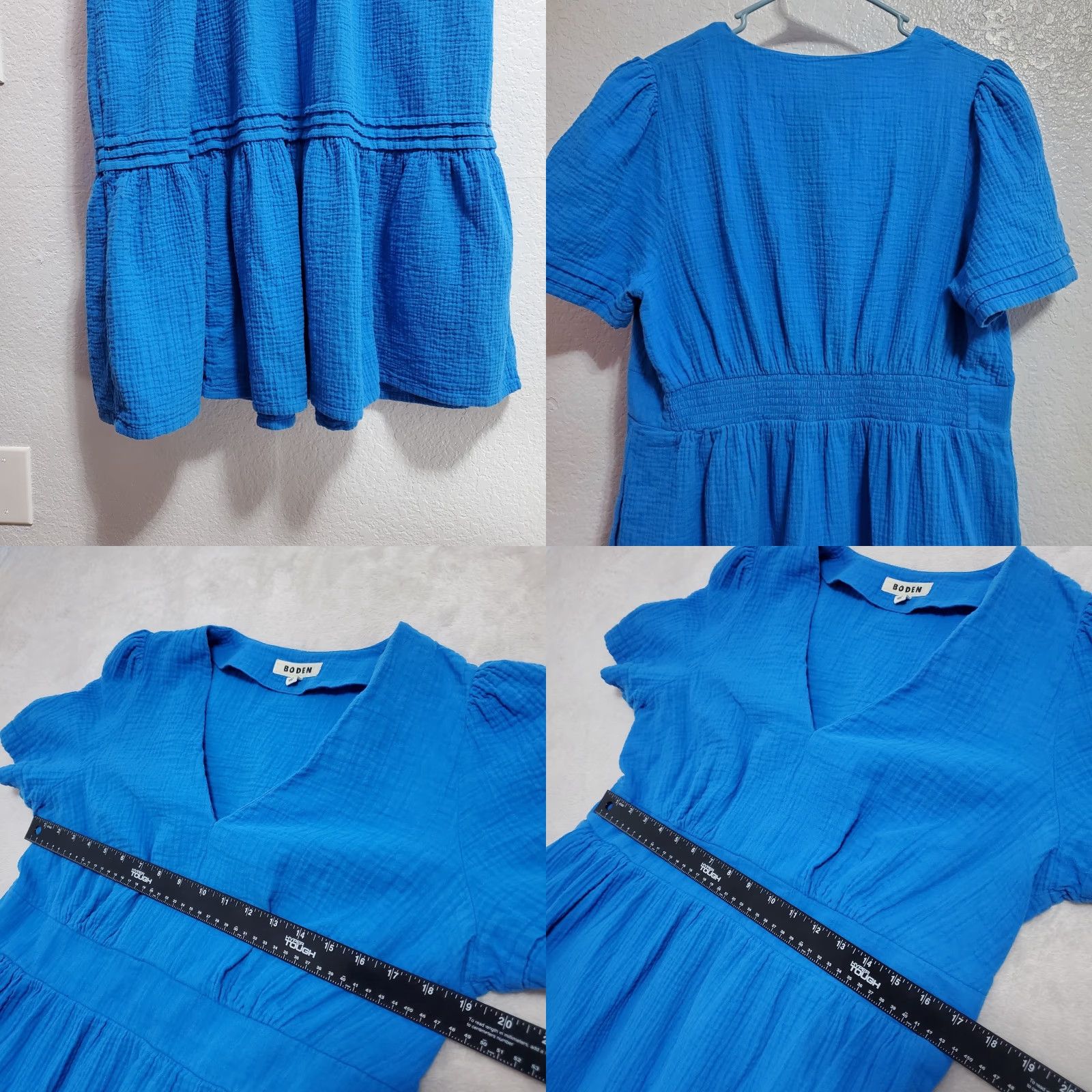 Boden VINTAGE Boden Maxi Dress Women 14R Blue Cotton Gauze Tiered Short Sleeve Pockets Boho Bohemian Cottagecore A-Line Maxi Womens 14 Blue Size 36" / US 14 / IT 50 - 8 Thumbnail