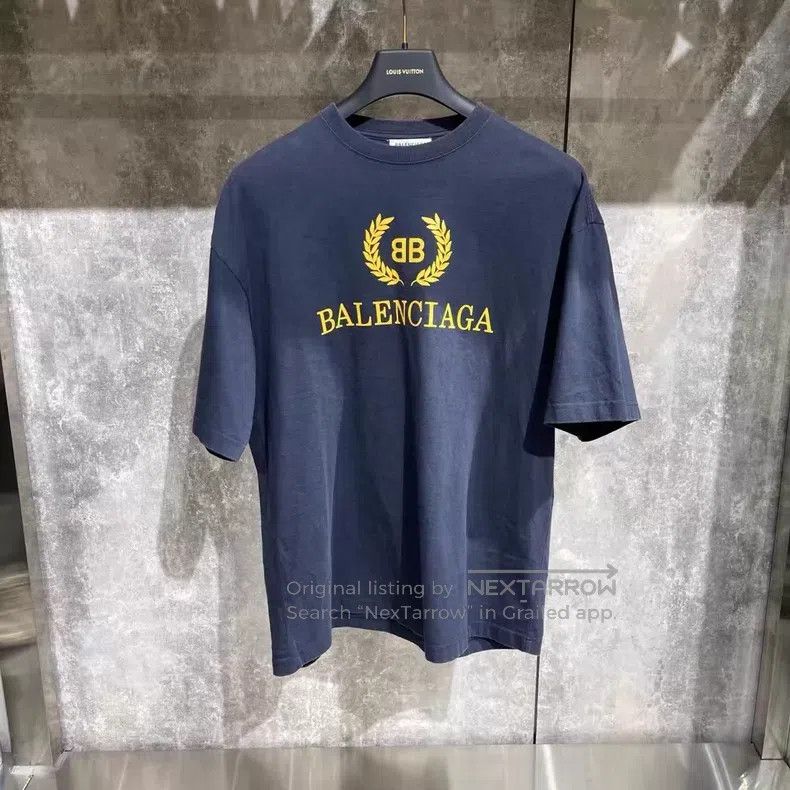 Balenciaga Balenciaga Navy Blue Wheat Patterned T-Shirt Size US XS / EU 42 / 0 - 1 Thumbnail