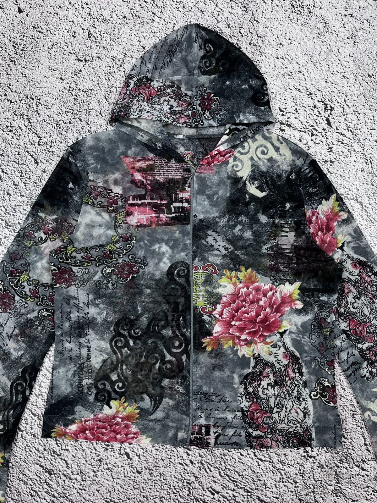 Japanese Brand Vintage Japanese Mesh Japan Asian AOP Zip Up Hoodie Size M / US 6-8 / IT 42-44 - 4 Thumbnail