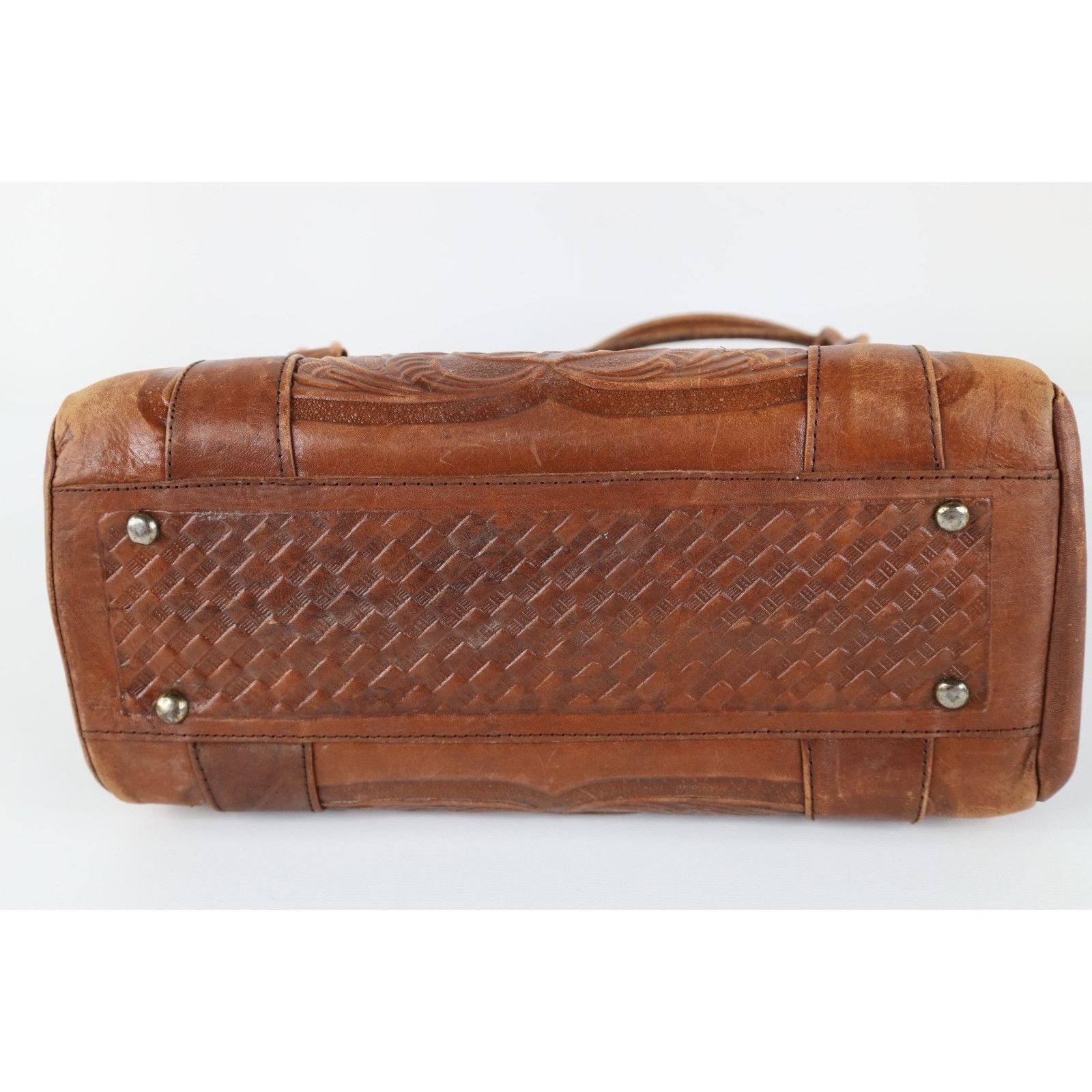 Vintage Vintage 60s 70s Boho Chic Hand Tooled Leather Flower Purse Size ONE SIZE - 10 Thumbnail
