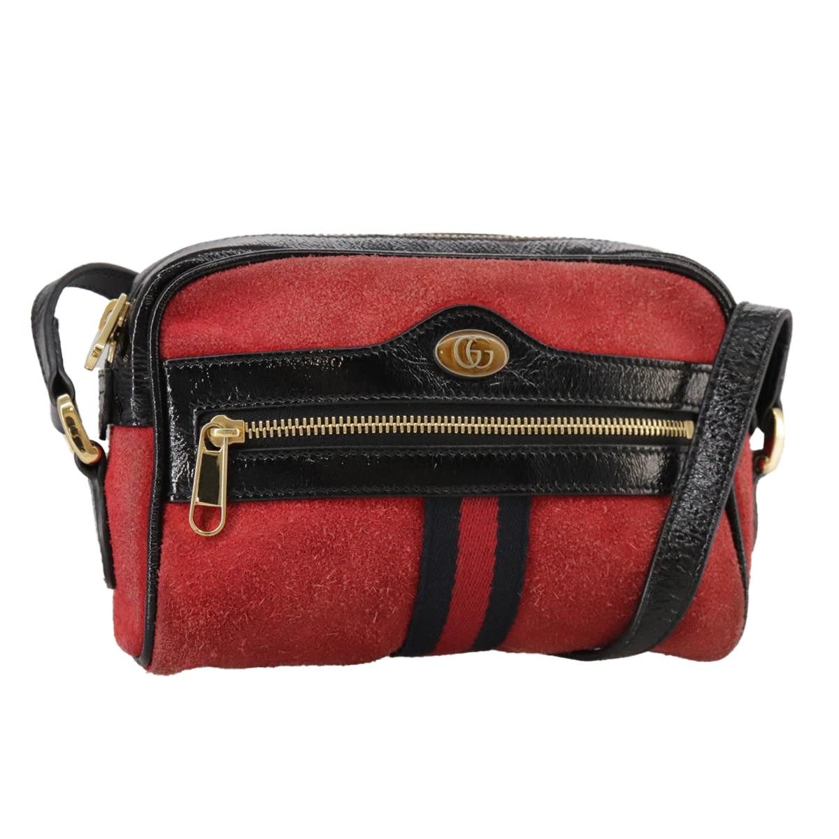 Gucci Sherry Line Shoulder Bag Suede Red Navy, Women's
