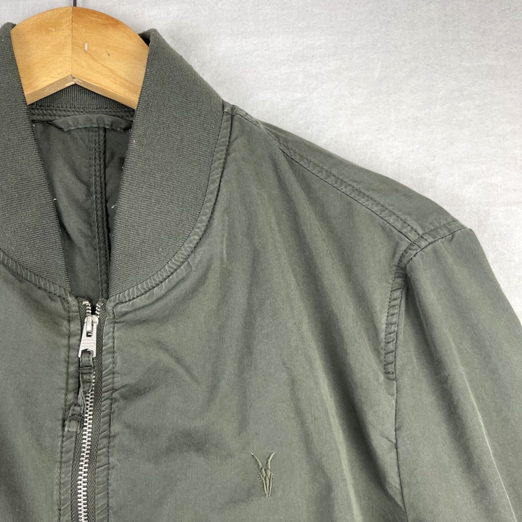 Allsaints AllSaints Bassett Bomber Jacket Mens Small Olive Green Ramskull Full Zip Size US S / EU 44-46 / 1 - 3 Thumbnail