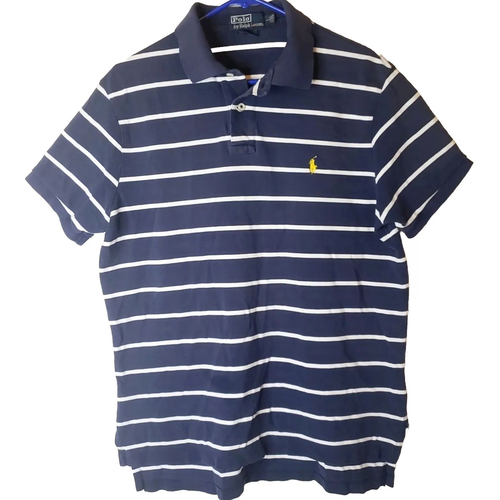 Polo Ralph Lauren Polo Ralph Lauren Polo Shirt Men L Navy Blue Striped Yellow Pony Logo Custom Fit Short Sleeve Embroidered 100% Cotton Golf Classic Preppy Size US L / EU 52-54 / 3 - 2 Thumbnail