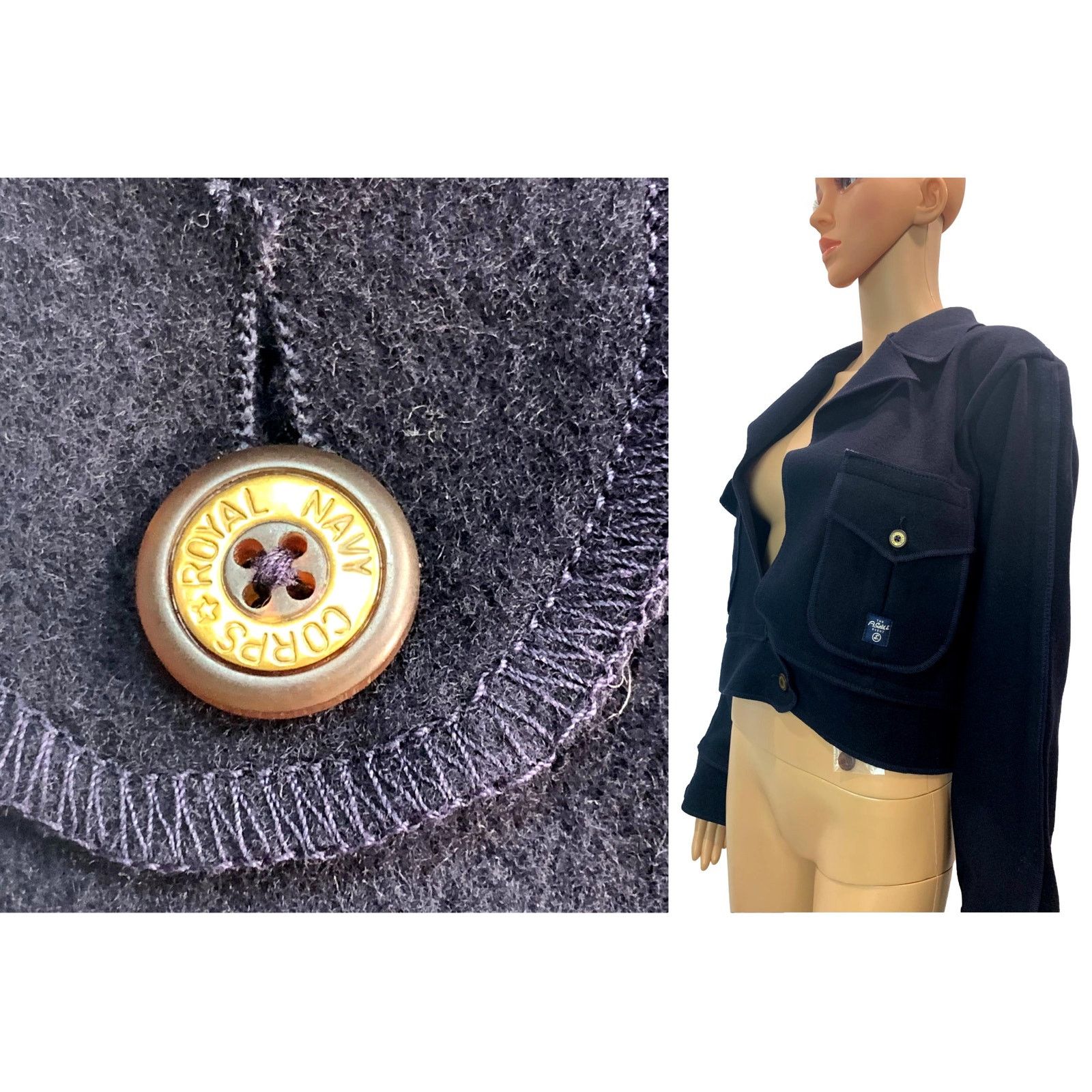 AG Adriano Goldschmied × Agolde A Gold E Goldschmied Navy Blue Military Casual Crop Jacket Size M / US 6-8 / IT 42-44 - 3 Thumbnail