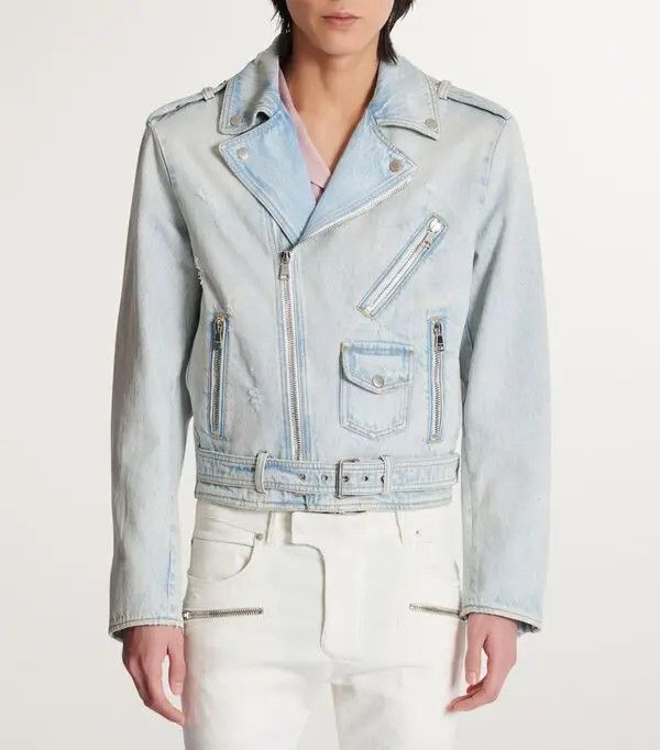 Balmain o1s1wg111025 Cotton Denim Biker Jacket in Blue Size US L / EU 52-54 / 3 - 5 Thumbnail