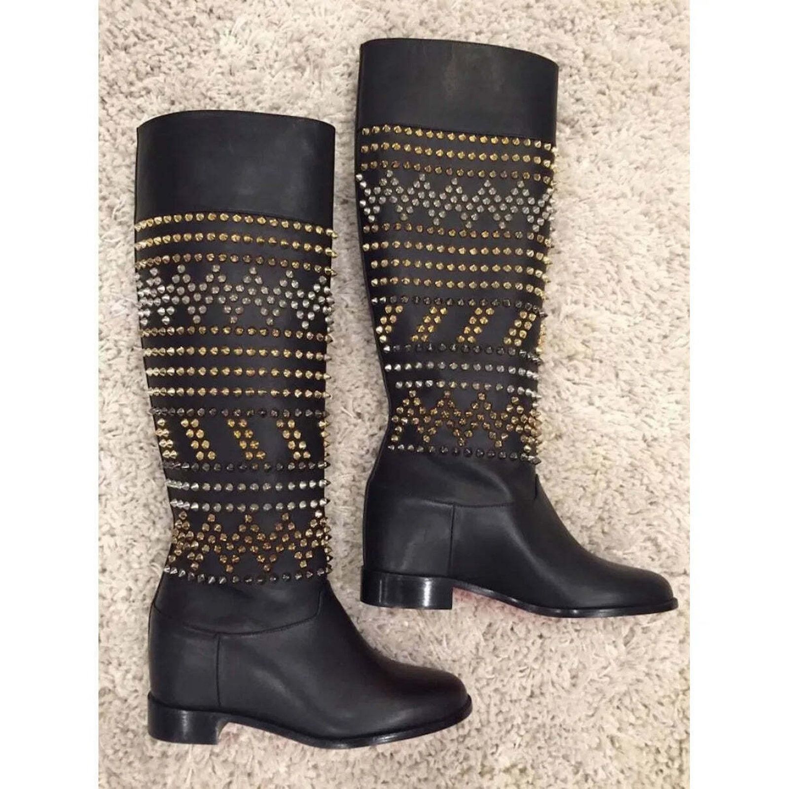 Christian Louboutin Christian Louboutin Rom Chic Spike Leather Black Knee High Size US 5.5 / IT 35.5 - 7 Thumbnail