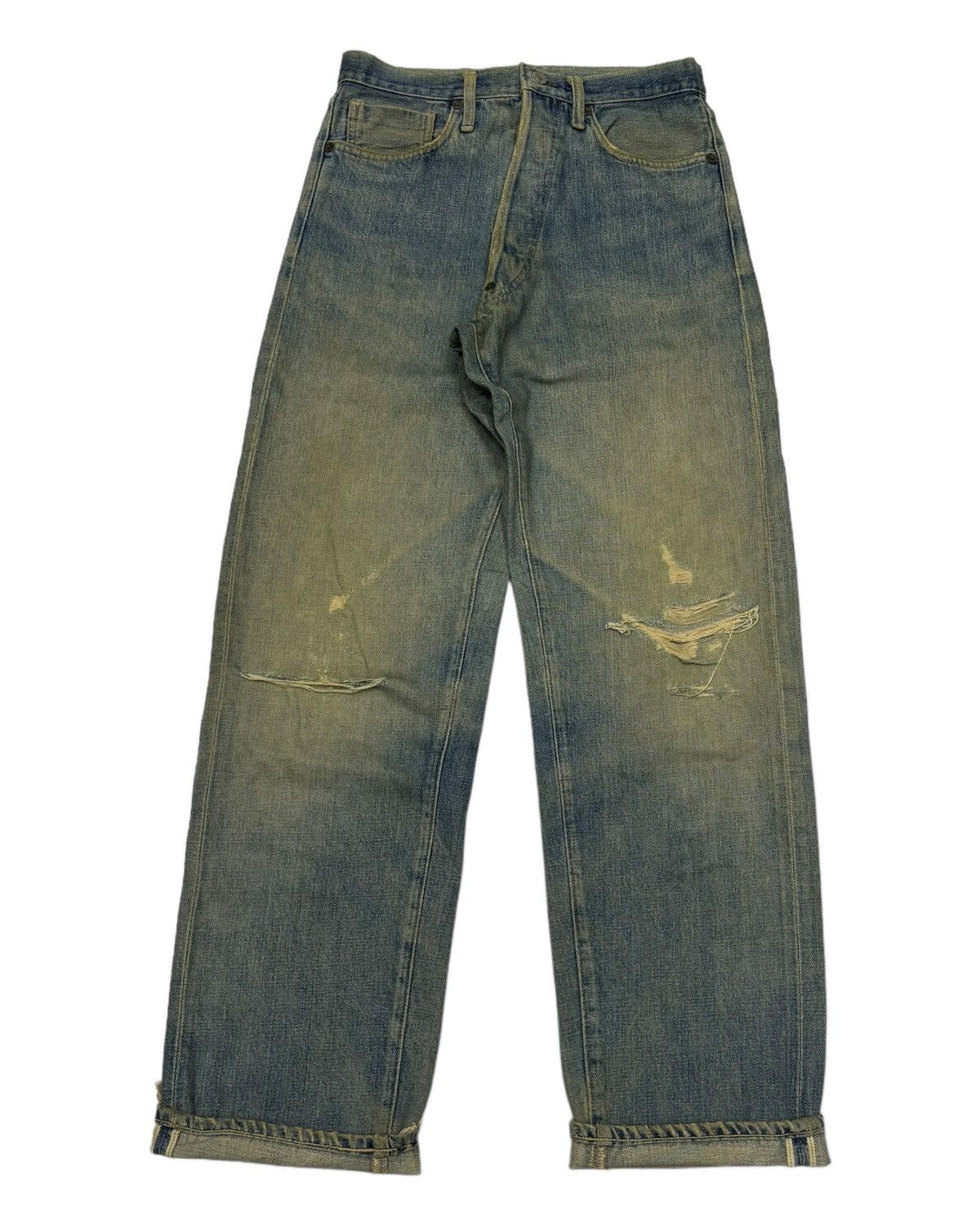Kapital 🔥VINTAGE 70s BUCKLE BACK SELVEDGE JAPANESE DISTRESS DENIM Size US 30 / EU 46 - 1 Thumbnail