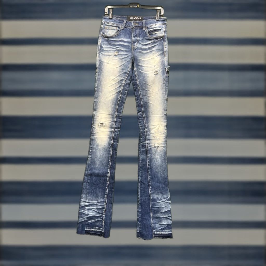 VALABASAS Jeans Mens 28 Slim Denim 5-Pocket Blue Distressed 3D Knee Streetwear Grunge Vintage? (no vintage) 3D Knee Men’s Jeans