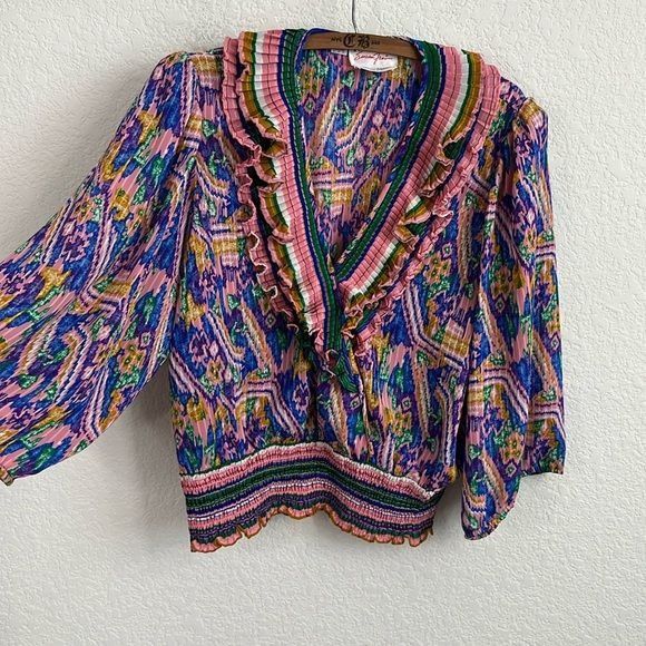 Neiman Marcus × Vintage Susan Fran Neiman Marcus Blouse Oil Spill Accordian Pleated Size L / US 10 / IT 46 - 2 Thumbnail