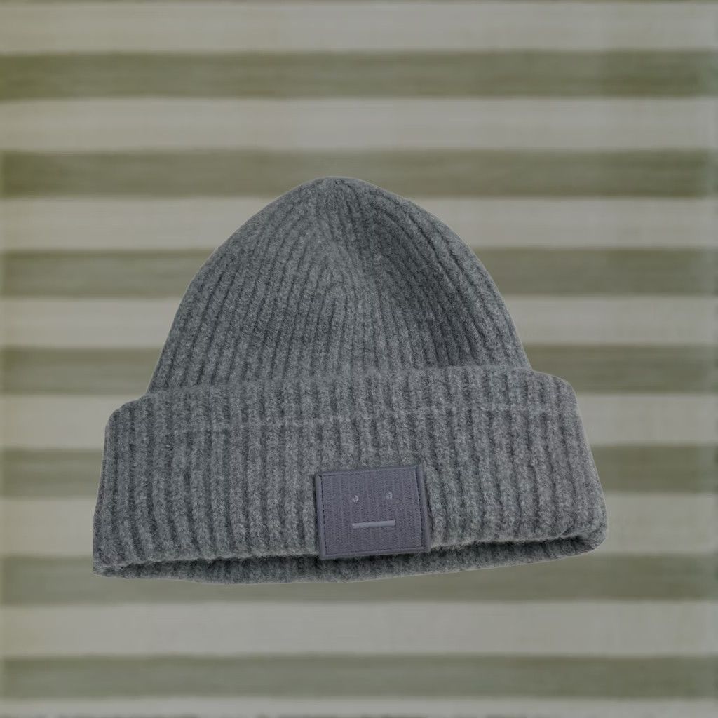 Acne Studios Acne Studios Beanie Wool Hat Men One Size Gray Wool Beanie Winter Fall Spring Casual Mens Size ONE SIZE - 1 Thumbnail