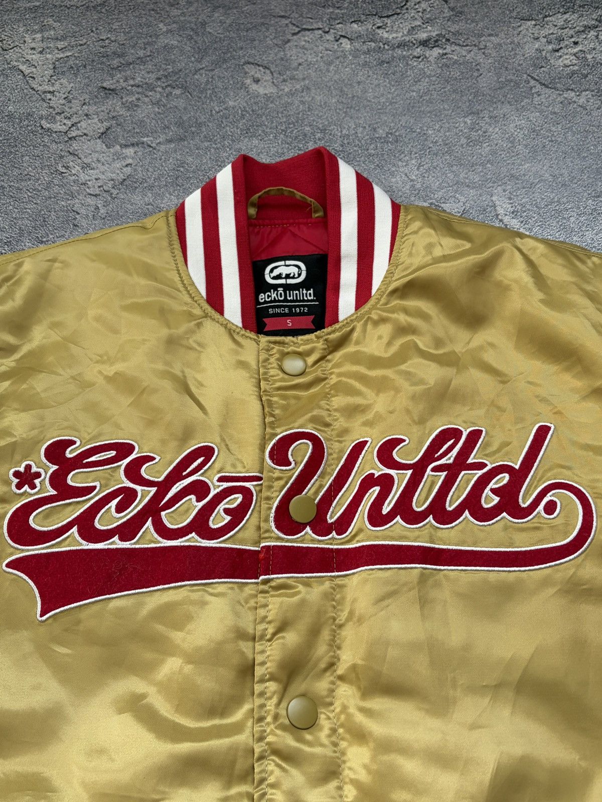 Ecko Unltd. Ecko Unltd Big Logo Varsity Bomber Jacket Gold Rap Y2K S Size US S / EU 44-46 / 1 - 4 Thumbnail