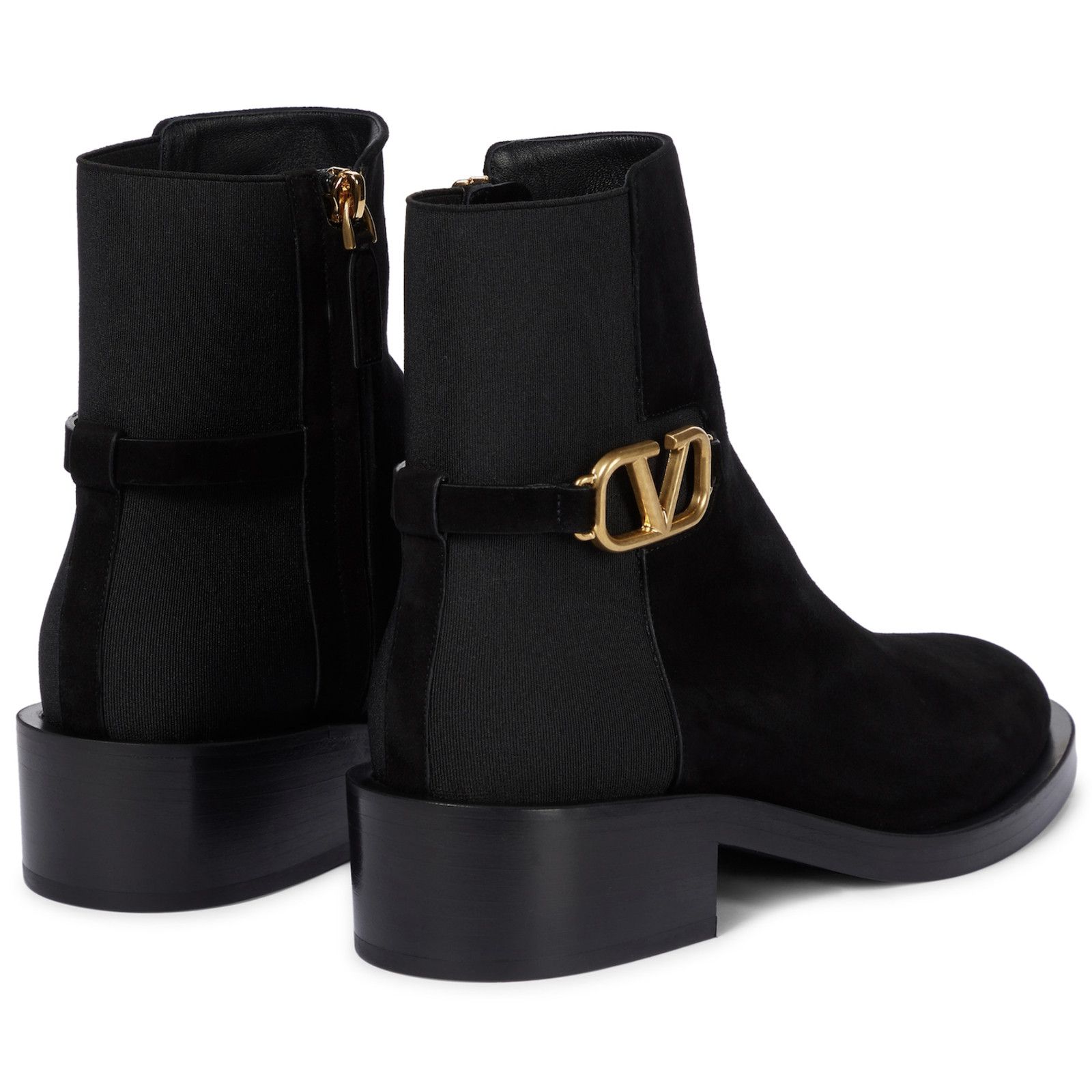 Valentino Valentino V Logo Gold Black Suede Block Heel Short Ankle Size US 7.5 / IT 37.5 - 7 Thumbnail