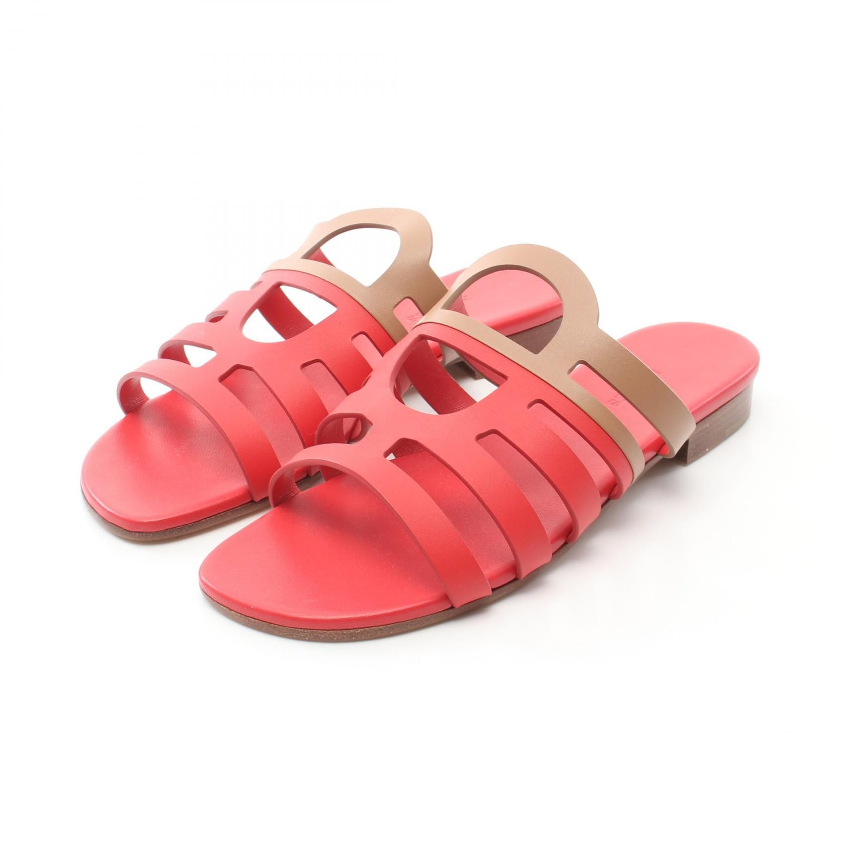 Hermes Hermes Camelia Leather Mule Leather Shoes in Red, Women's
