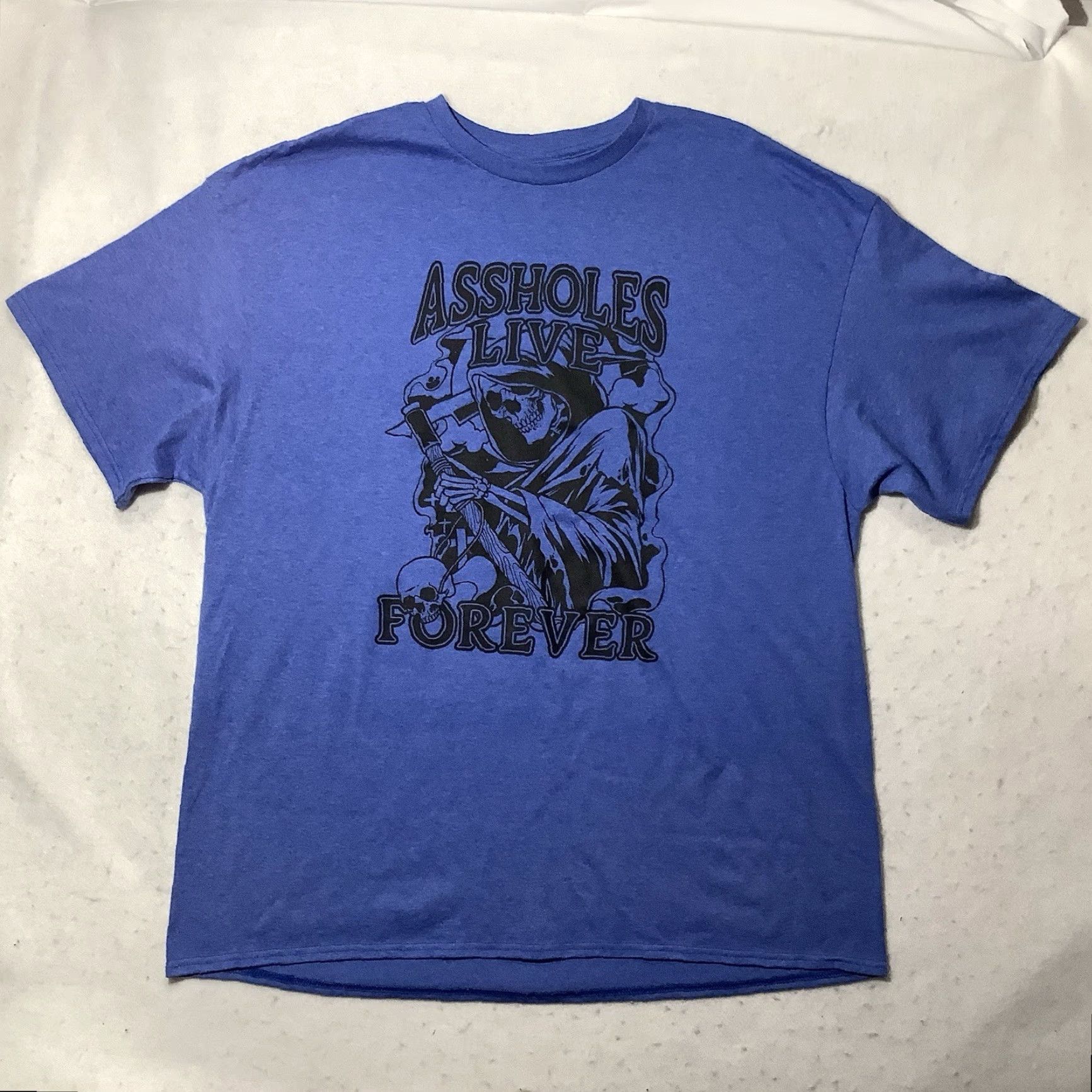 Olive ASSHOLES*S LIVE FOREVER T Shirt Blue XXL Short Sleeve Skull Graphic Mens Regular Shirt Size US XXL / EU 58 / 5 - 2 Thumbnail