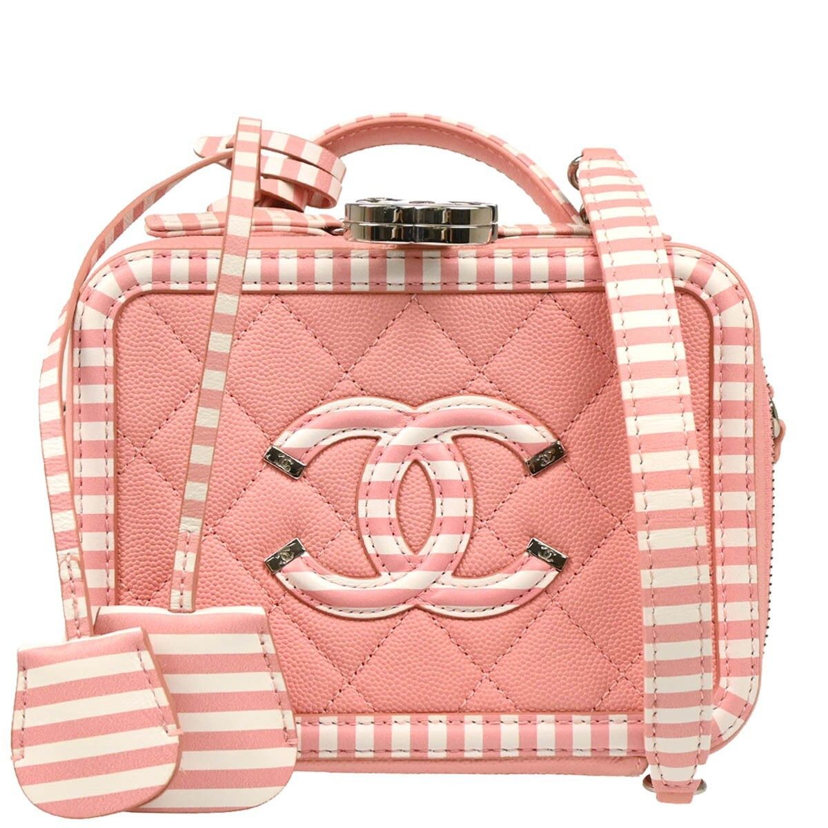 Chanel Chanel Filigree Vanity Case Quilted Caviar with Striped Leather Size ONE SIZE - 1 Thumbnail