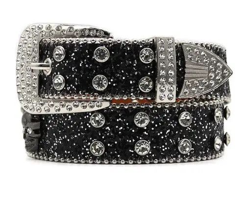 VIBE Diamond Bling Strap Skull Black PU Leather Belt Size ONE SIZE - 2 Thumbnail