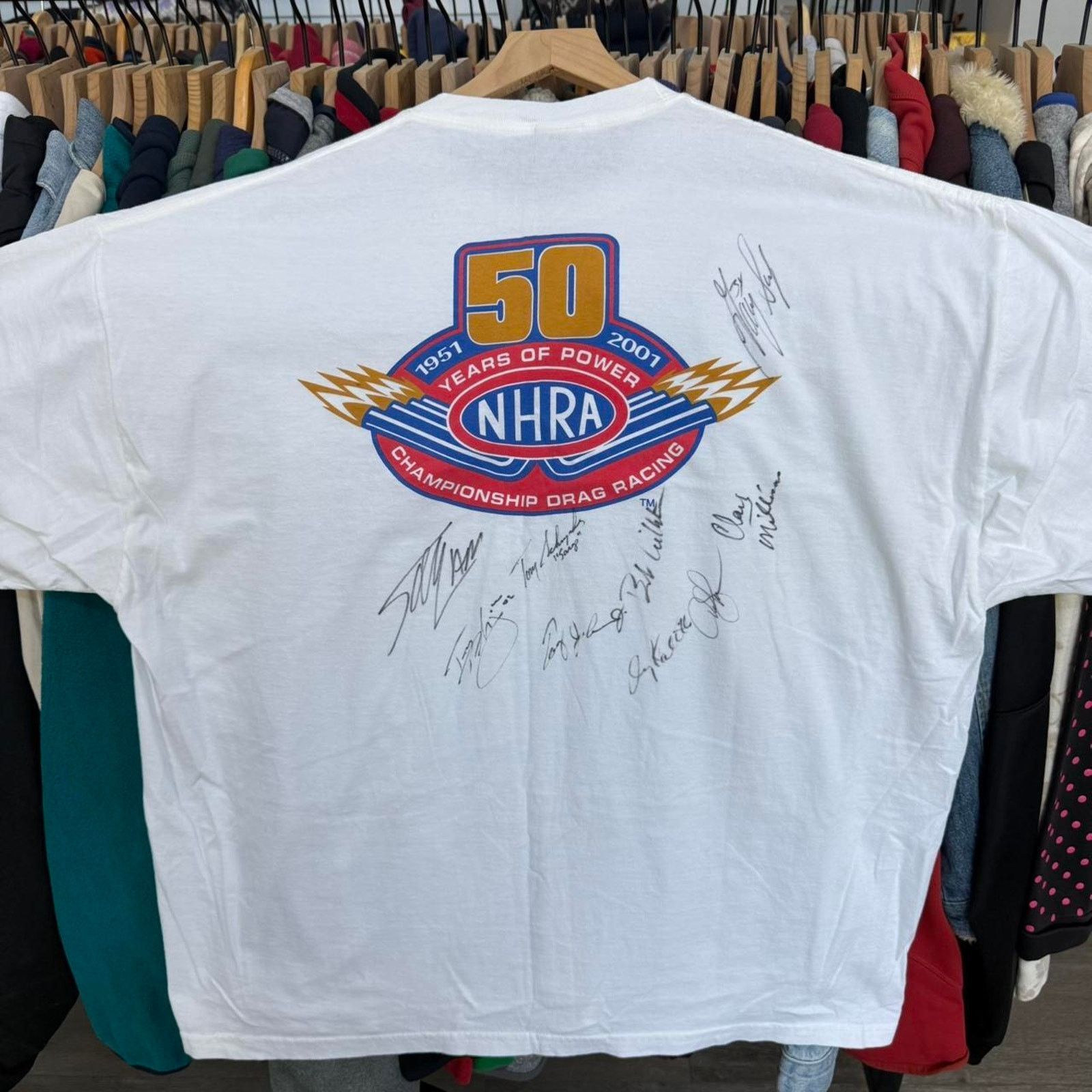Other Vintage 90s NHRA Racing Tee Signed By A Lot Of Racers White Size US XXL / EU 58 / 5 - 3 Thumbnail
