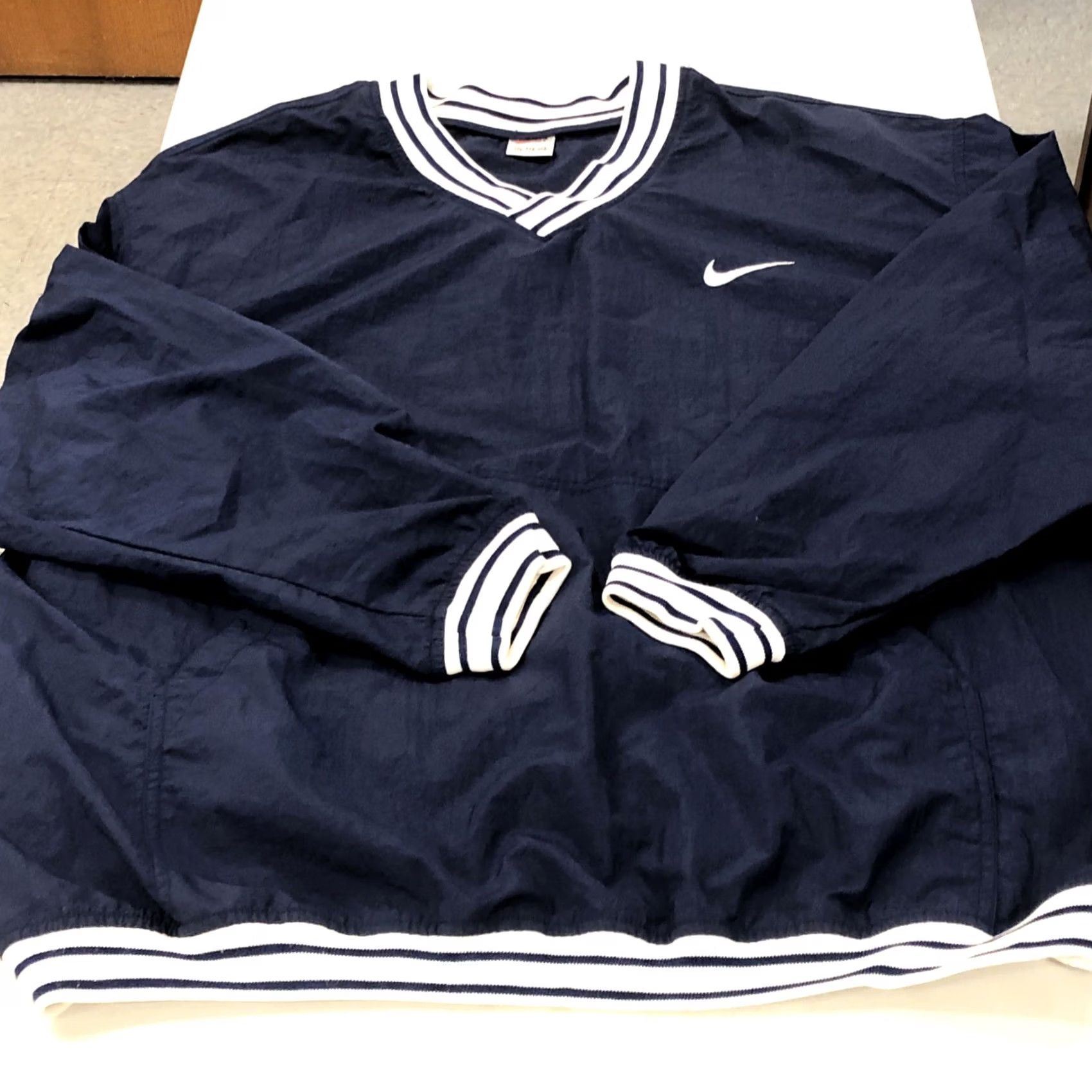 Nike VINTAGE Nike Pullover Jacket Mens 2XL Windbreaker Blue Striped Collar Nickel Windproof Pockets 90s Shirt? Size US XXL / EU 58 / 5 - 4 Thumbnail