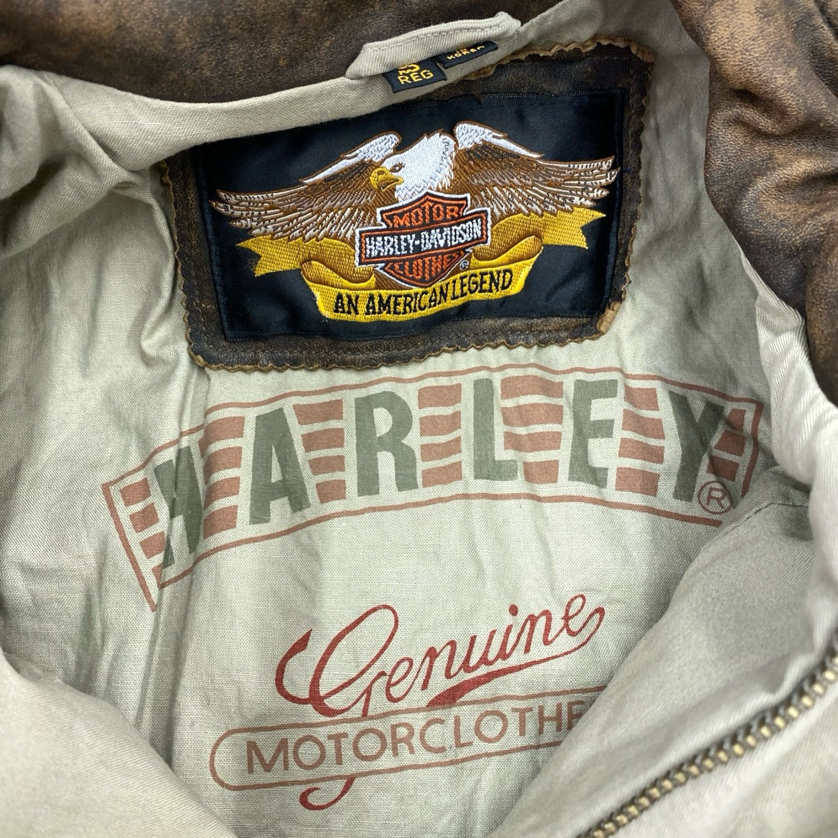 Harley Davidson VINTAGE Harley-Davidson Brown Cotton Leather Jacket Men Small Biker Motorcycle Full Zip All Seasons 90s Size US S / EU 44-46 / 1 - 4 Thumbnail