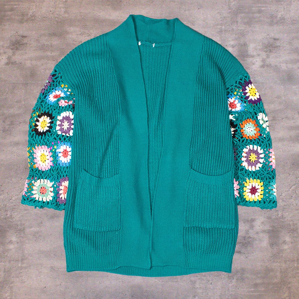 Vintage VIntage Y2K 2000's Teal Flower Corset Baggy Cardigan Shawl Size US M / EU 48-50 / 2 - 1 Thumbnail