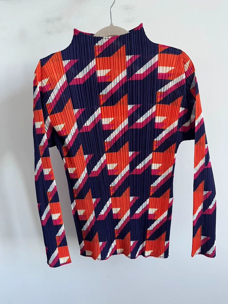 Issey Miyake size:3 Blue-orange pleated long-sleeved shirt