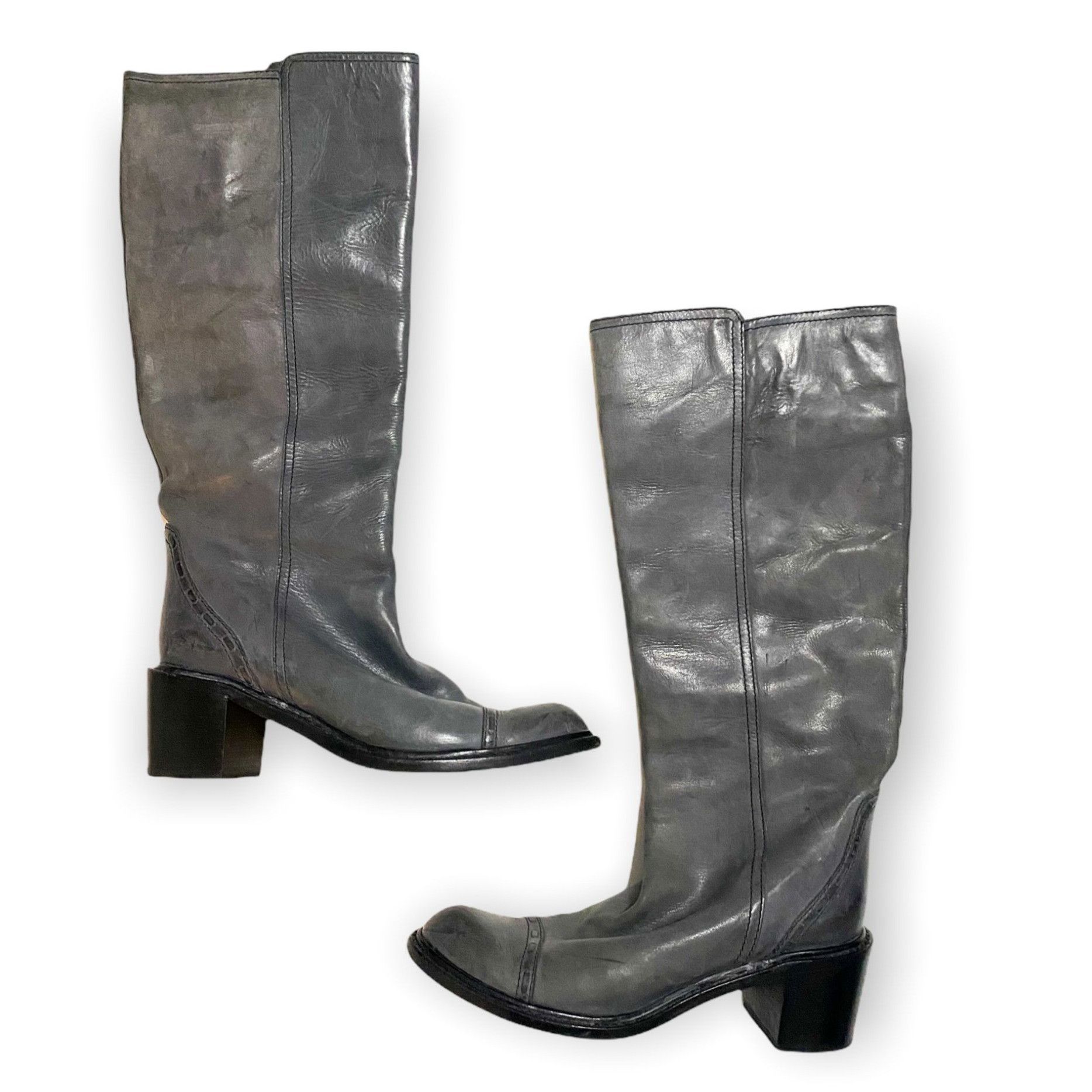Chloe Chloé Knee High Leather Boots Grey Distressed Size 39.5 Size US 9.5 / IT 39.5 - 4 Thumbnail