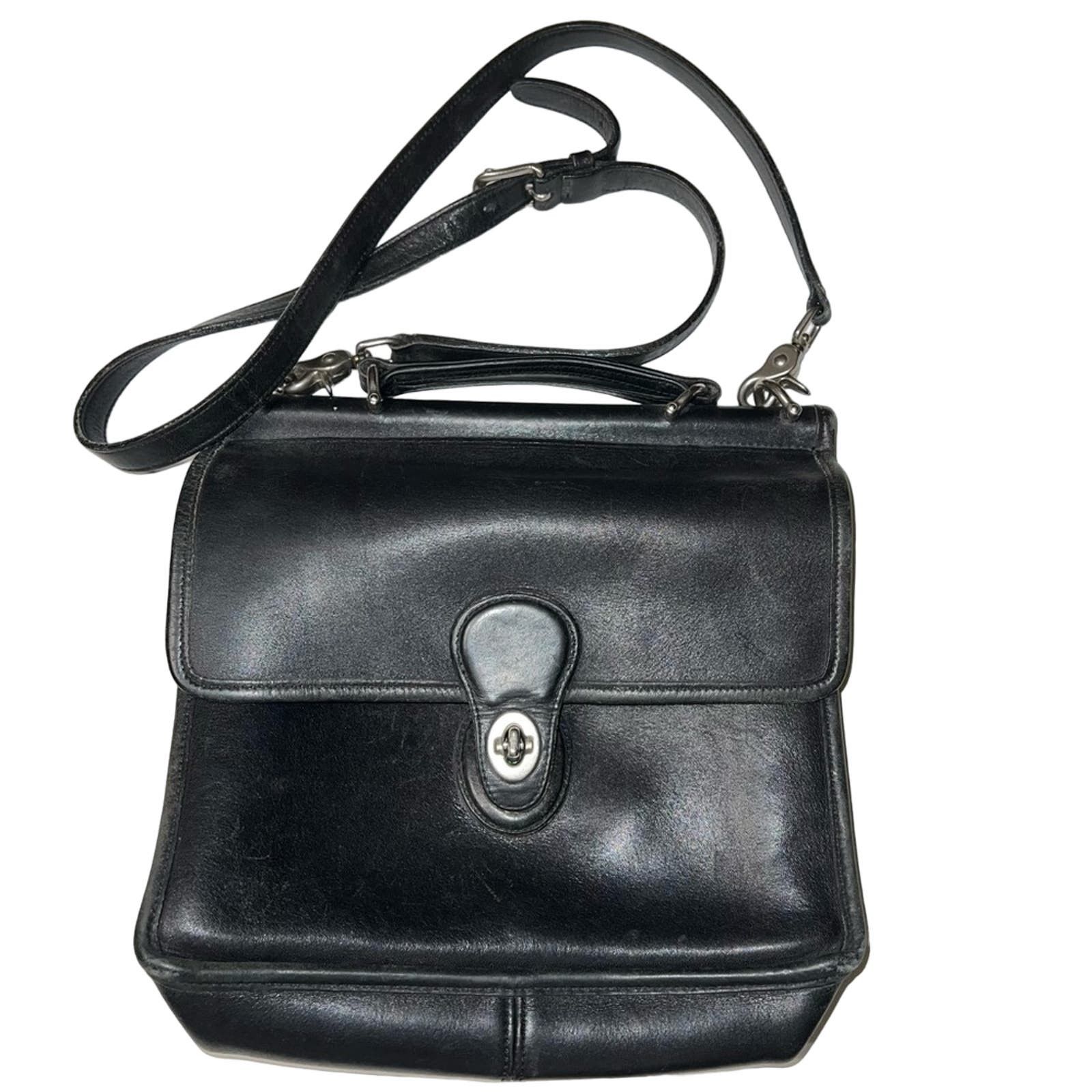 image of Vntg Coach Turn Lock Large Leather Crossbody in Black, Women's