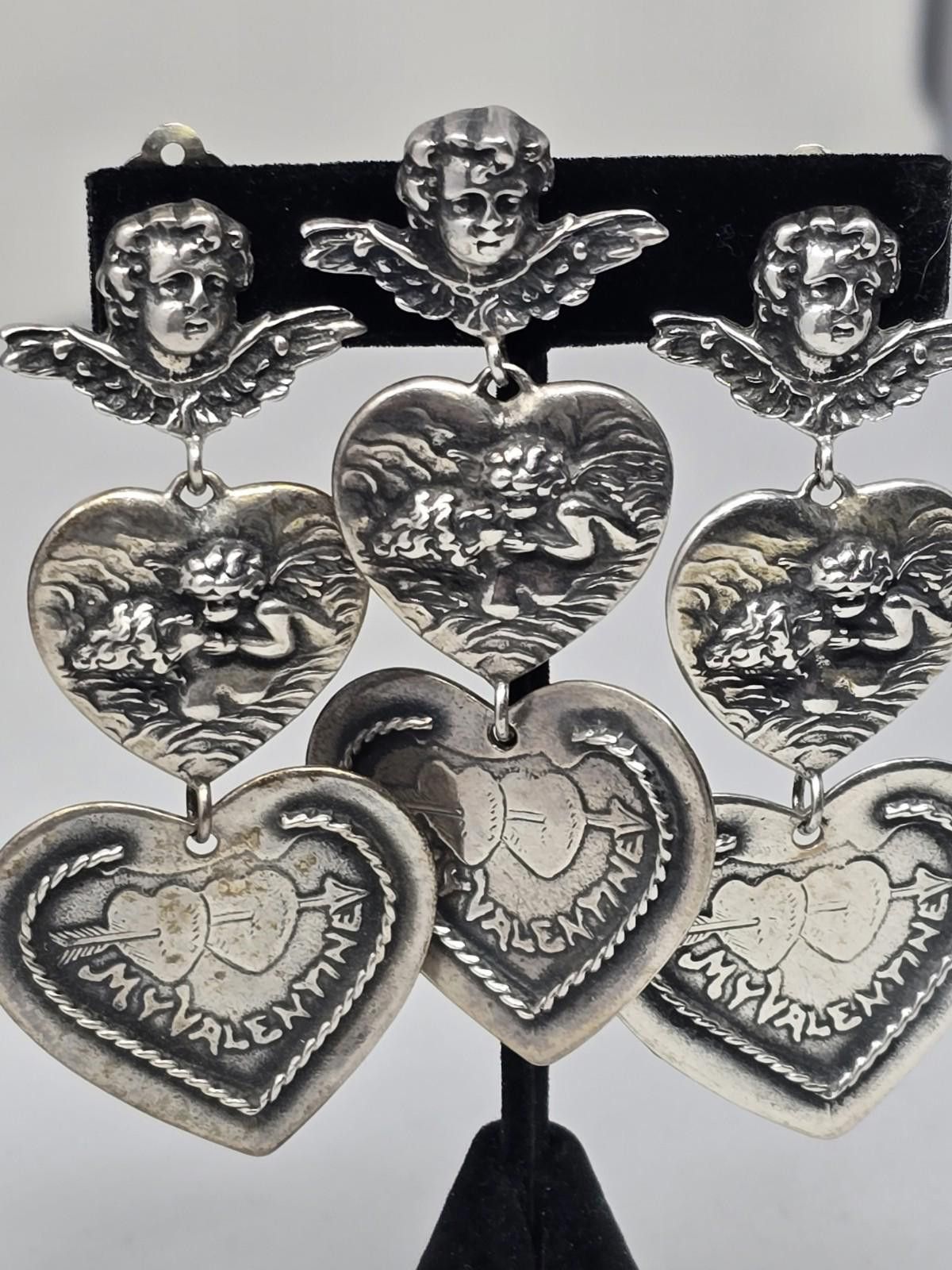 Sterling Silver T Foree Sterling Valentine Cupid Heart Earrings & Pin Set Size ONE SIZE - 1 Thumbnail