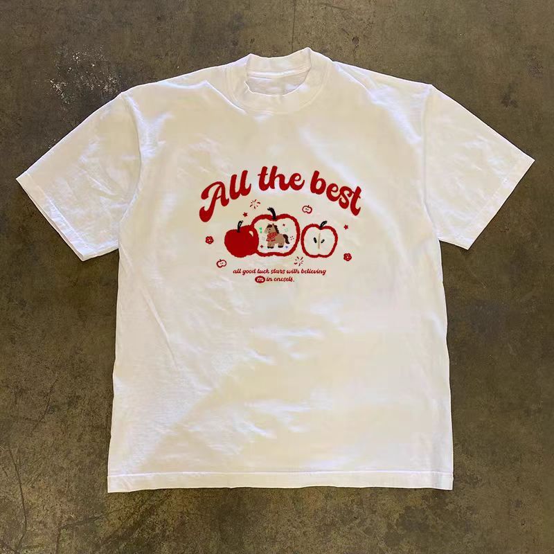 Vintage White street-style washed retro apple print t-shirt Size US M / EU 48-50 / 2 - 1 Thumbnail