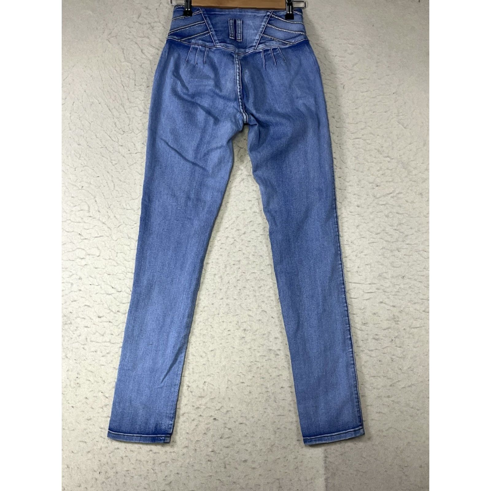 Vintage Tush Push Jeans Womens Blue Colombia Stretch High-Rise 3 Button Skinny Denim Size 7 Women Size 28" / US 6 / IT 42 - 2 Thumbnail