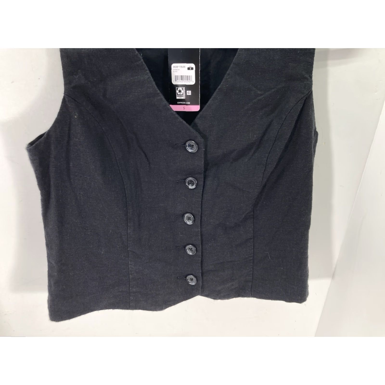 Express Express Linen Vest Womens Size Small Black Button Front V-Neck Classic Look NWT Size S / US 4 / IT 40 - 3 Thumbnail
