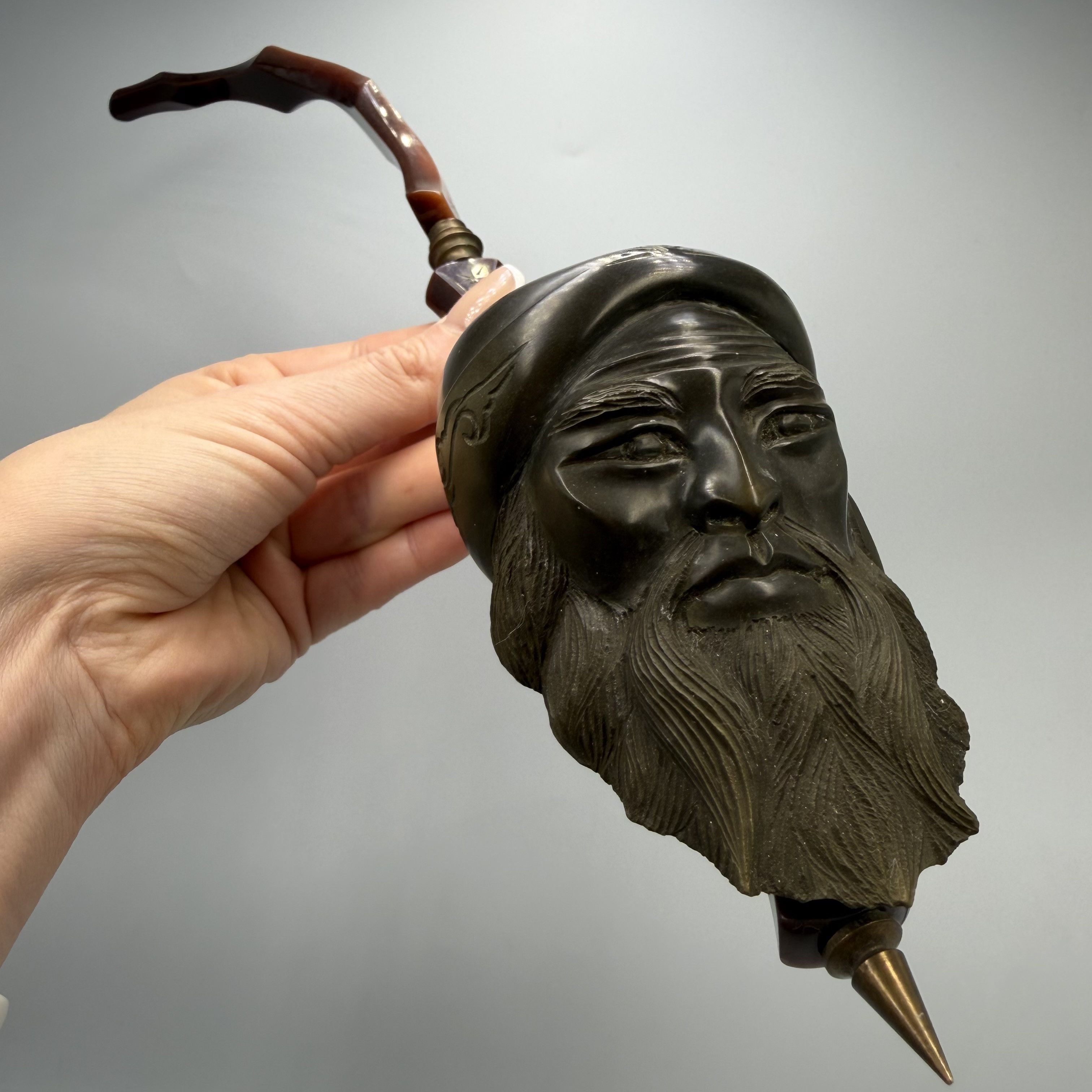 Vintage Antique Hand Carved Smoking Pipe Bearded Man Turban Bakelite Size ONE SIZE - 1 Thumbnail