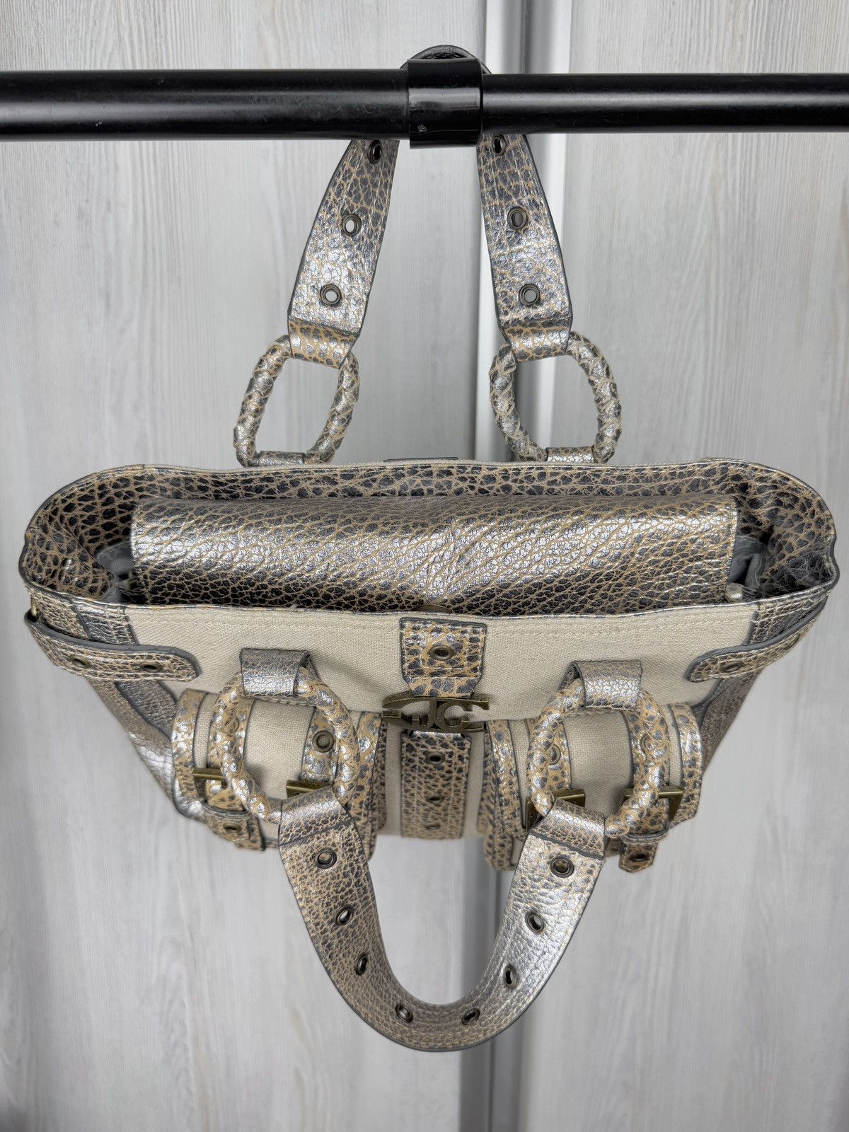 Just Cavalli Just Cavalli Juta Leather Beige Silver Simonella handle bag Size ONE SIZE - 10 Thumbnail