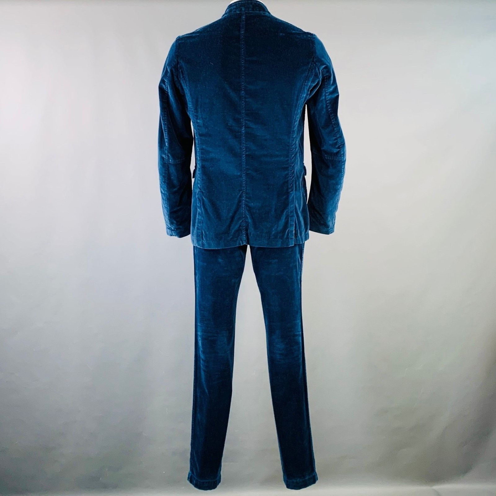 Size 42 Navy Black Velvet Cotton Nehru Collar Suit