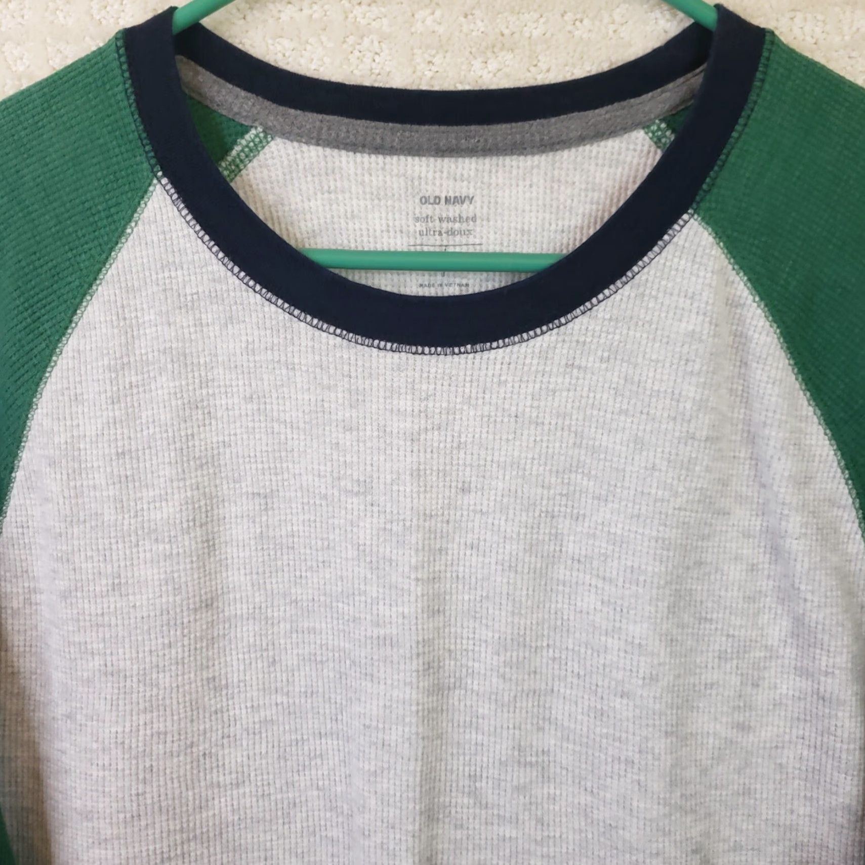 Old Navy Old Navy Shirt Men's L Gray Green Waffle Knit Thermal Crew Neck Long Sleeve Baseball Style T-shirt Size US L / EU 52-54 / 3 - 3 Thumbnail