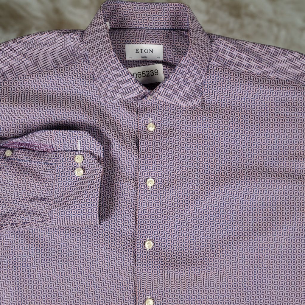 Eton Eton Shirt Mens Size 17.5 44 Red Blue Tall Classic Dress Button Up Long Sleeve Size 46R - 1 Thumbnail