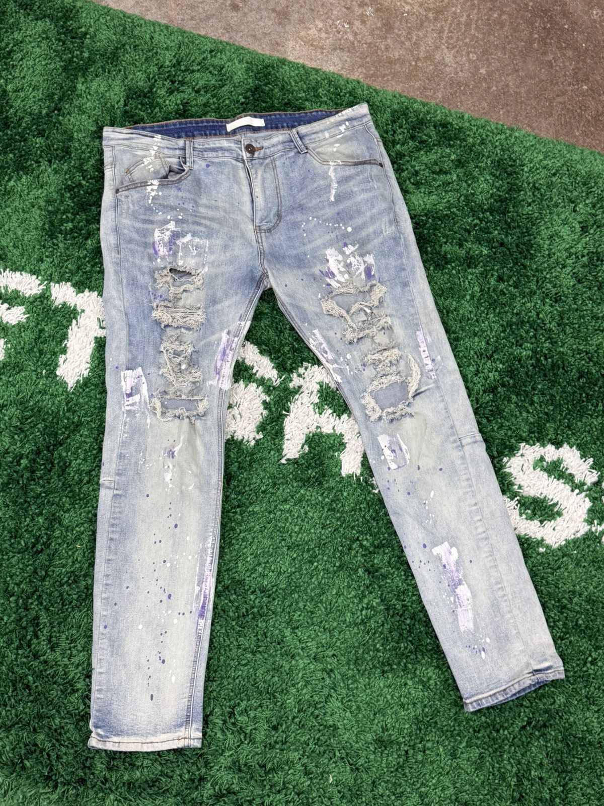 Kdnk 1141411 Jeans Stretch Purple Paint Distressed Denim 38