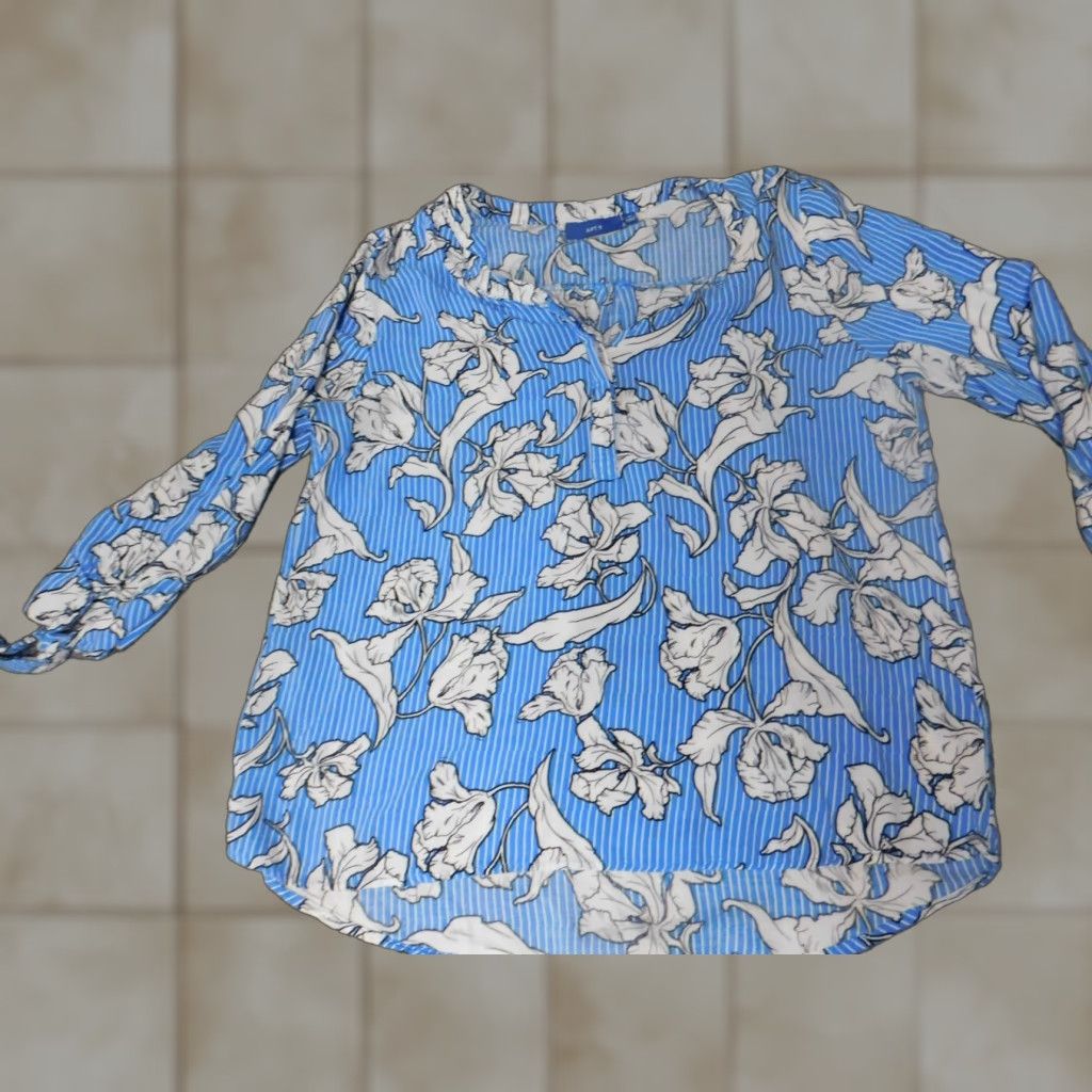 Apt. 9 Apt 9 Womens Blouse Button-Up Blue Floral Long Sleeve Casual Medium Regular Button-Up Shirt Womens Choice Size M / US 6-8 / IT 42-44 - 1 Thumbnail