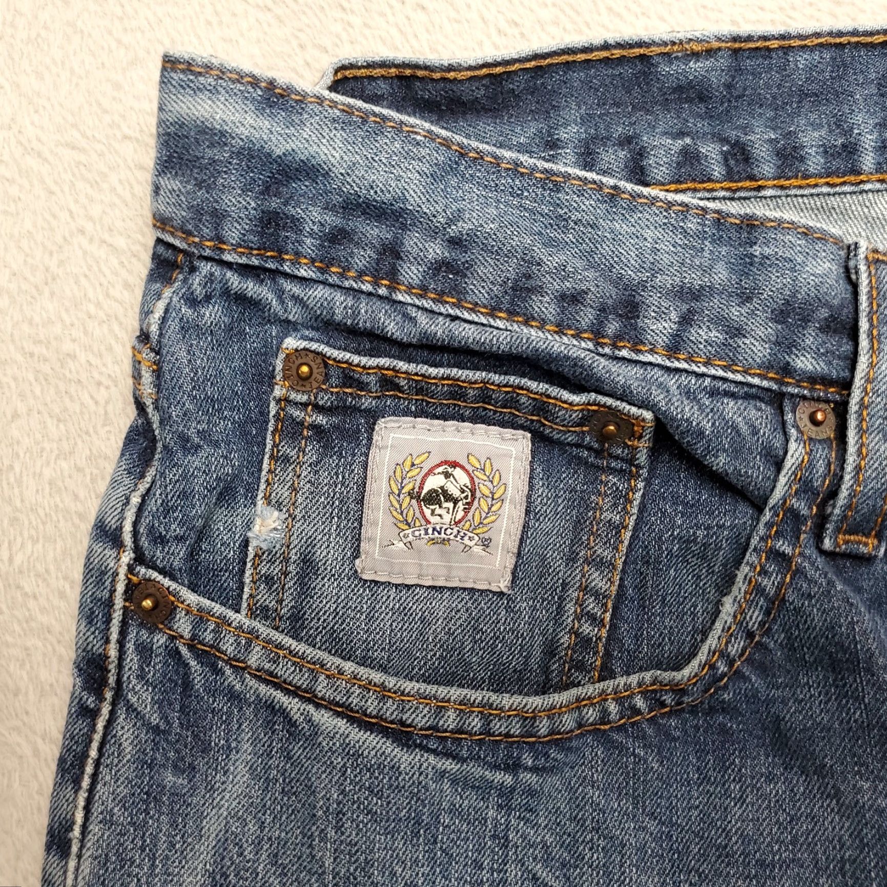 Denime Cinch Jeans Mens 38x33 Blue Faded Denim Silver Label Western Cowboy Ranch Work ShirtType: Jeans Size US 34 / EU 50 - 5 Thumbnail