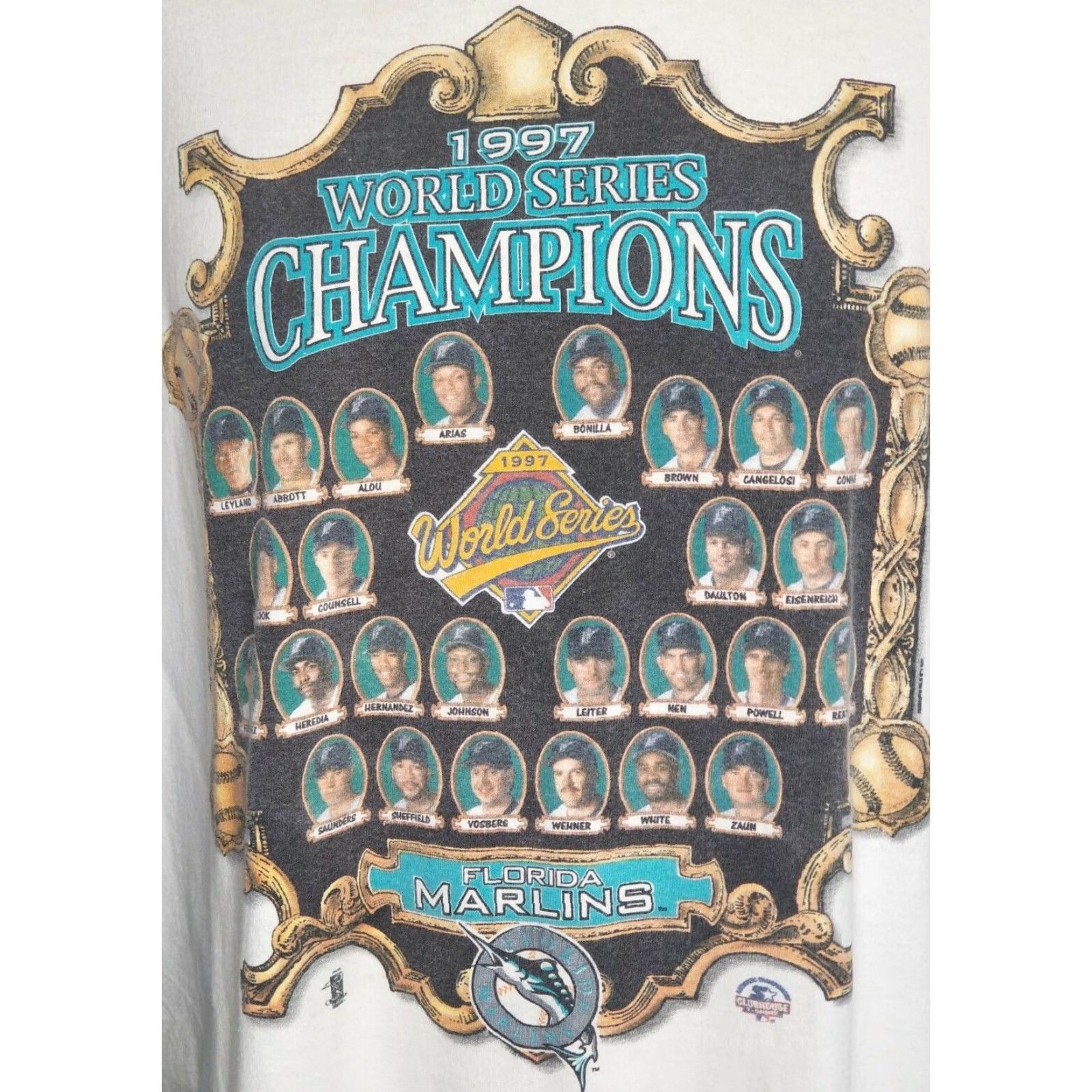 Starter VINTAGE Starter 1997 Florida Marlins World Series Champions T-Shirt Mens XL Beige Graphic Tee 90s Sports Size US XL / EU 56 / 4 - 2 Thumbnail