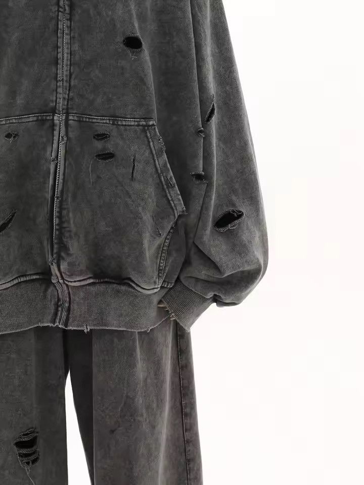 Other Washed Black Ripped Distressed Zip Up Sweatshirt Hoodie Size US L / EU 52-54 / 3 - 4 Thumbnail