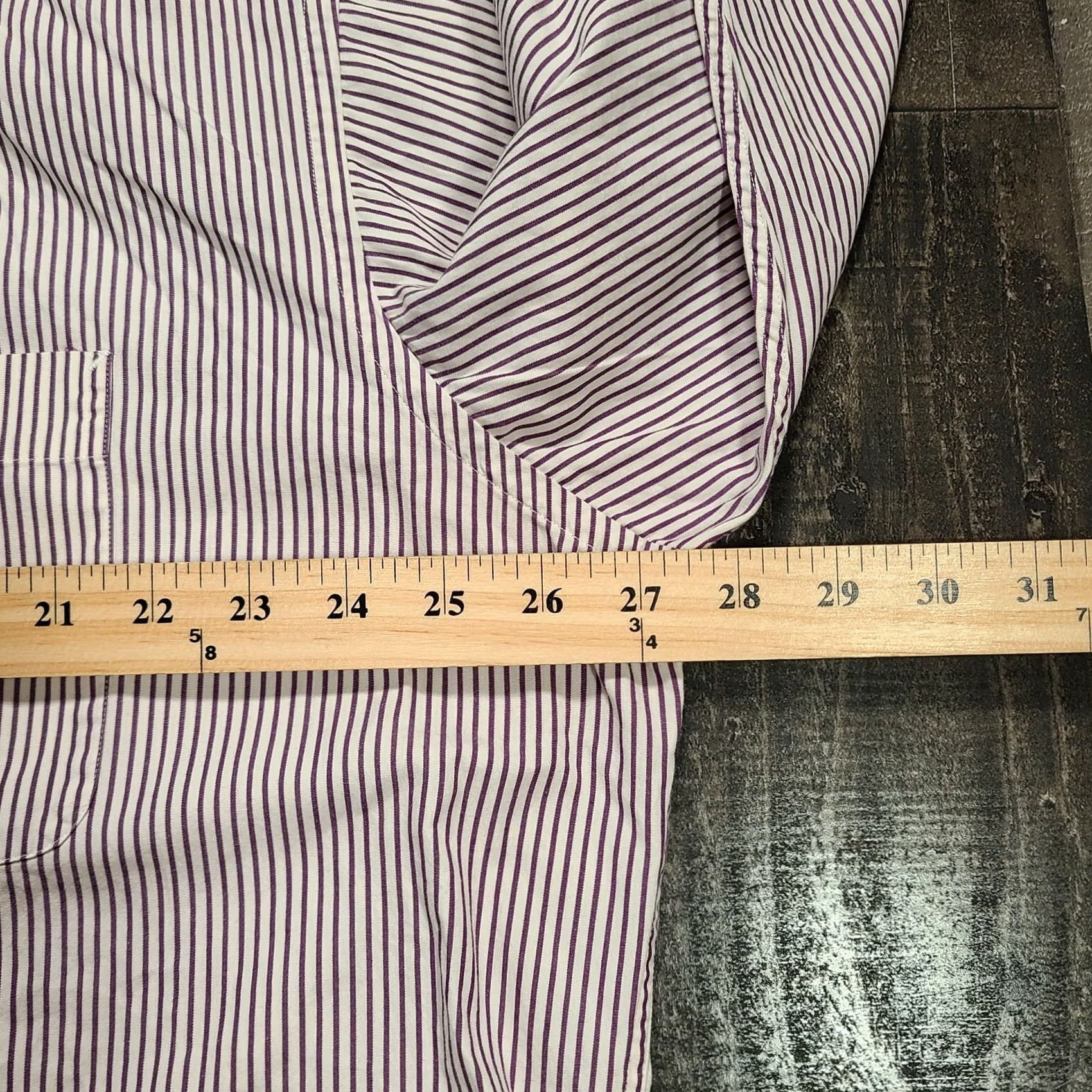 Tommy Hilfiger Tommy Hilfiger Dress Shirt Mens 17 Purple Pinstripe Button-Down Long Sleeves Size 46R - 6 Thumbnail