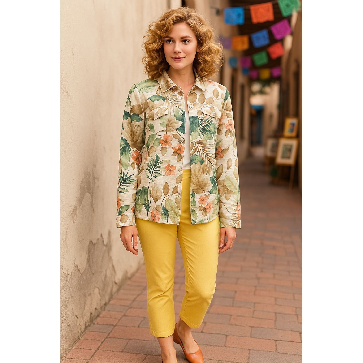 Other Alfred Dunner Size 12 Yellow Silk Blend Jacket Floral Trim T Size XL / US 12-14 / IT 48-50 - 3 Thumbnail