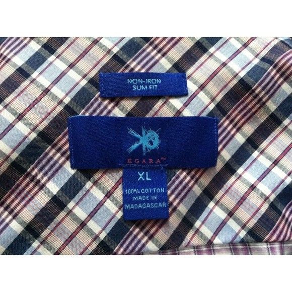 Egara EGARA MENS PURPLE 100%COTTON PLAID CASUAL SHIRT SIZE: XL Size US XL / EU 56 / 4 - 5 Thumbnail