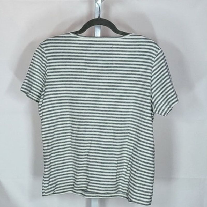 Other Onque Casuals Grey White Stripe Rhinestone Neck Shirt XL Size XL / US 12-14 / IT 48-50 - 2 Thumbnail