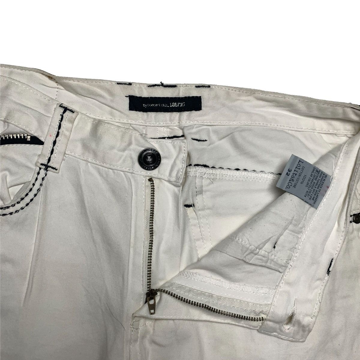 Vintage Lolita & Co White Pants Multi Zipper Detail Contrast Stitch Size US 32 / EU 48 - 3 Thumbnail