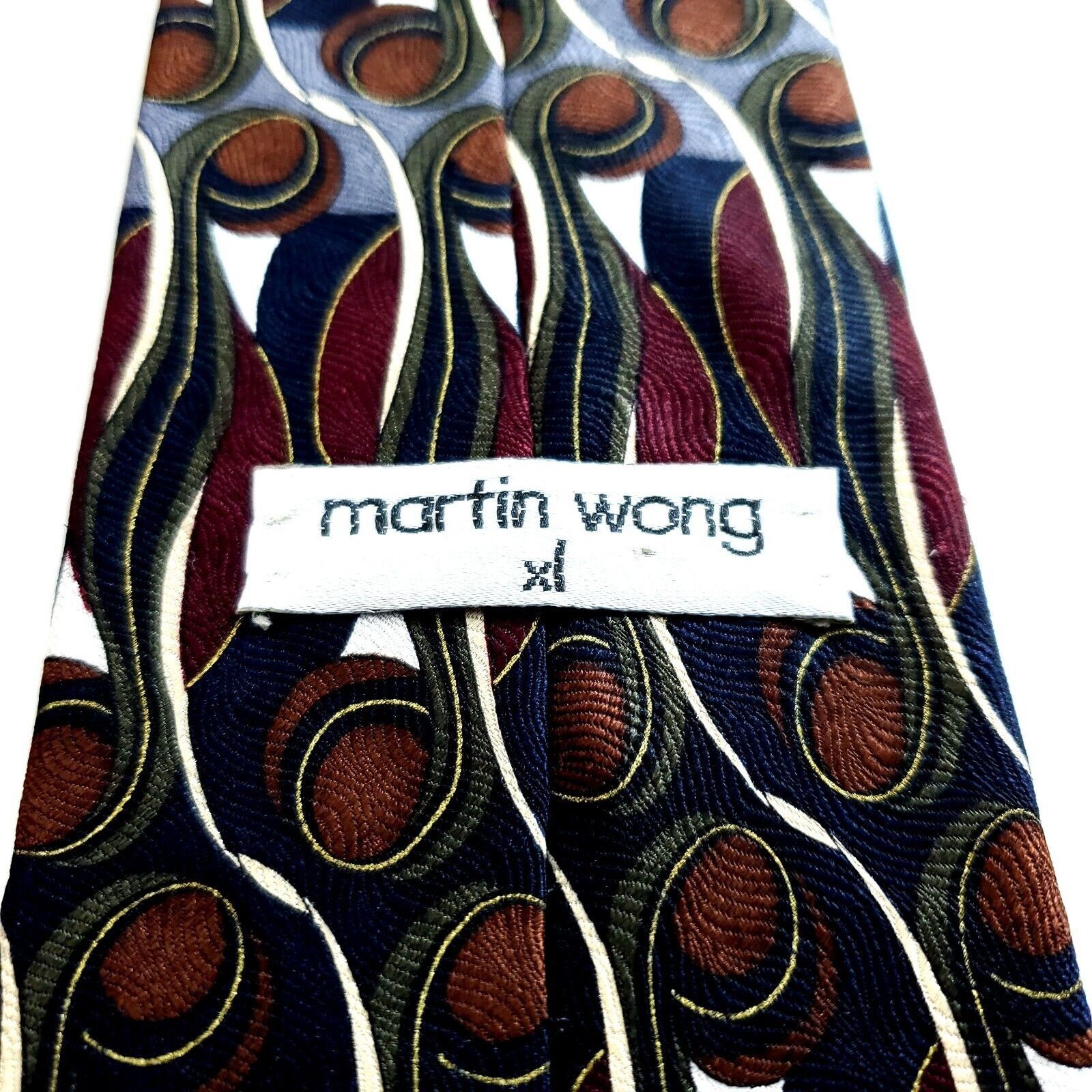 Designer Martin Wong XL Multi-Colored Abstract Long Wide Silk Tie Size ONE SIZE - 3 Thumbnail
