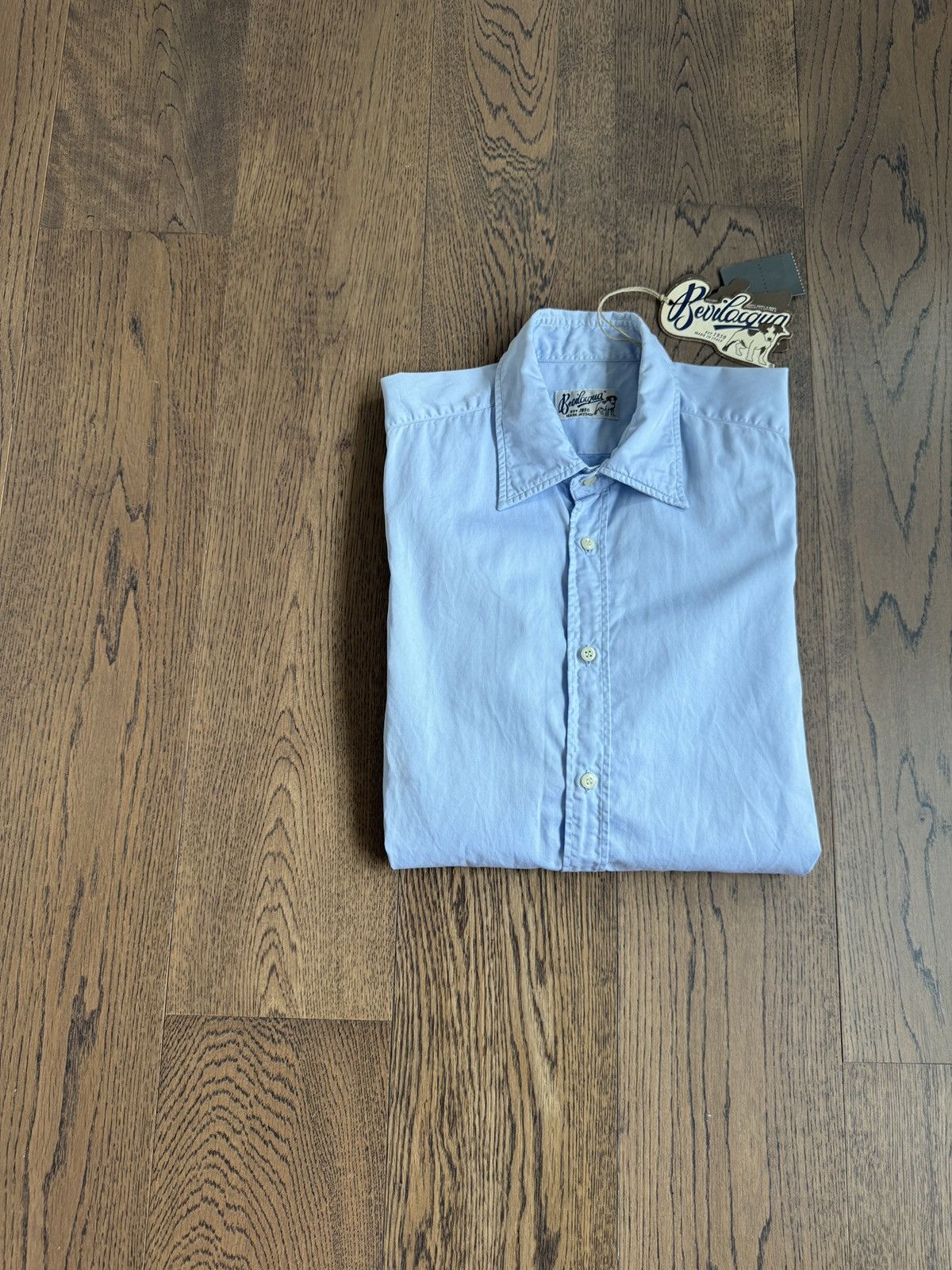 Bevilacqua BEVILACQUA Italy Handmade Mens Blue Cotton Dress Shirt Size US S / EU 44-46 / 1 - 3 Thumbnail