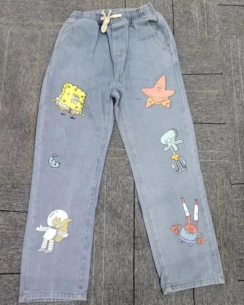 Japanese Brand Straight Cartoon Streetwear Jeans Sponge Bob Hip Hop Style Size US 30 / EU 46 - 3 Thumbnail
