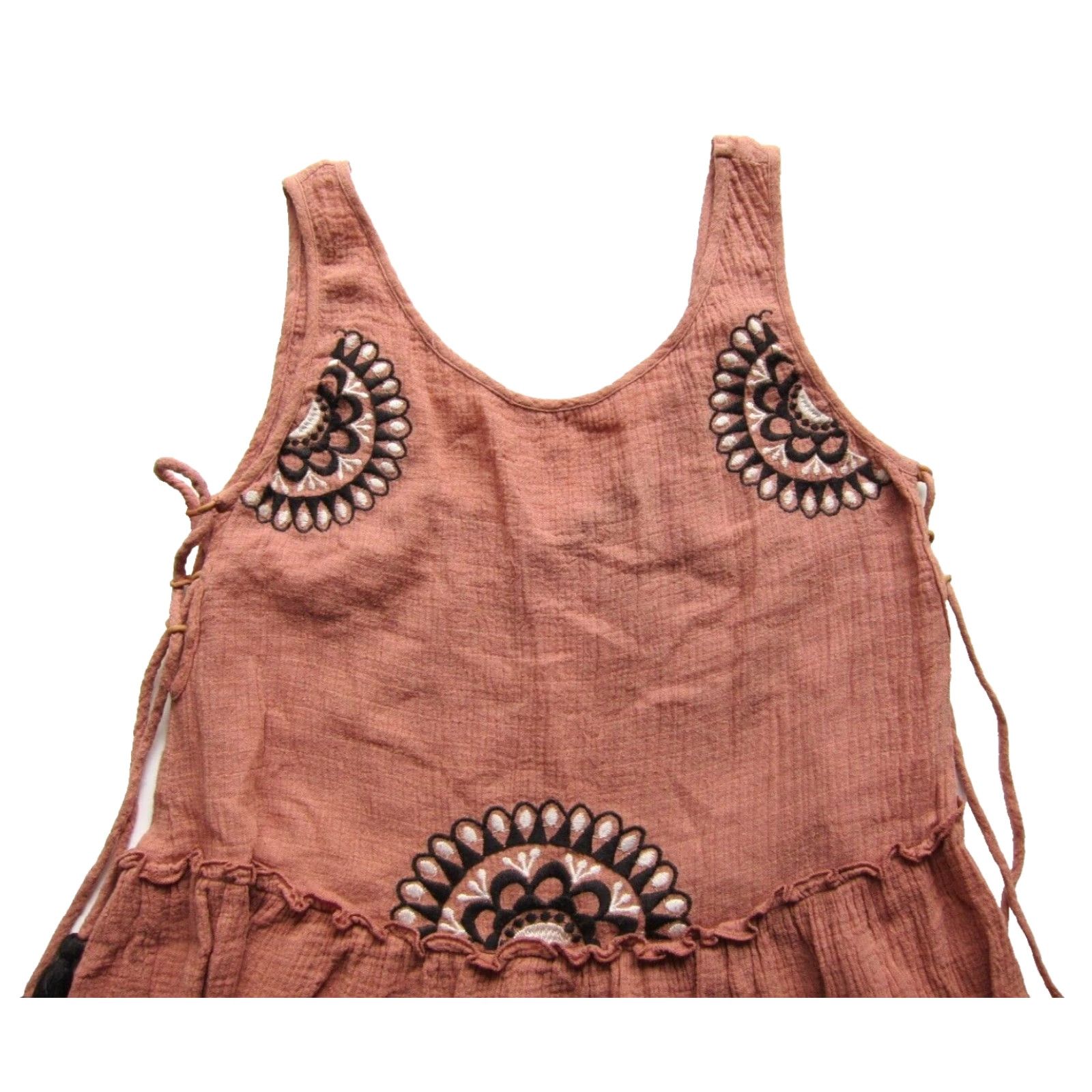 Anthropologie THML Anthropologie Tank Dress 100% Cotton Gauze Pink Embroidered Tiered Medium Women sleeveless round neck Tank Dress Size M / US 6-8 / IT 42-44 - 4 Thumbnail